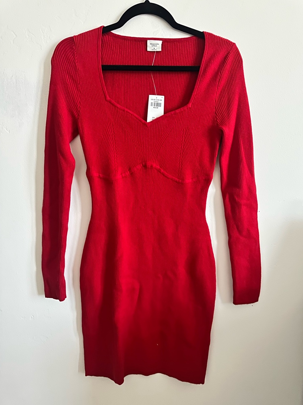 Abercrombie & Fitch Red Ribbed Long-Sleeve Mini Dress